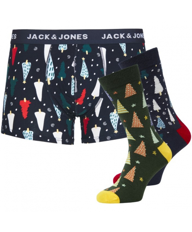 Jack Jones Julegaveæske Underbukser Par Strømper Navy Til Herre