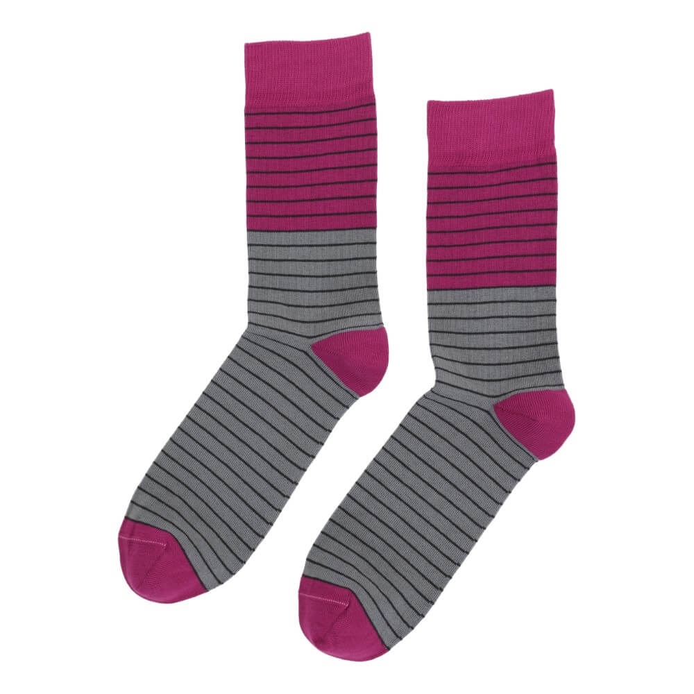 Socks Cph Herrestrømper Med Striber Fuchsia Grå Str