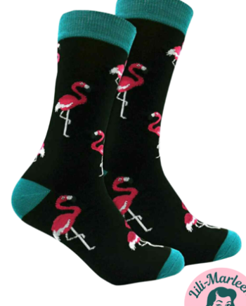 Flamingo Fun Sorte Strømper Med Pink Flamingo Print