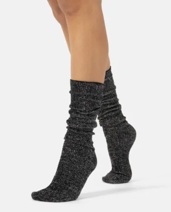 Glitter Rib Strømper Black