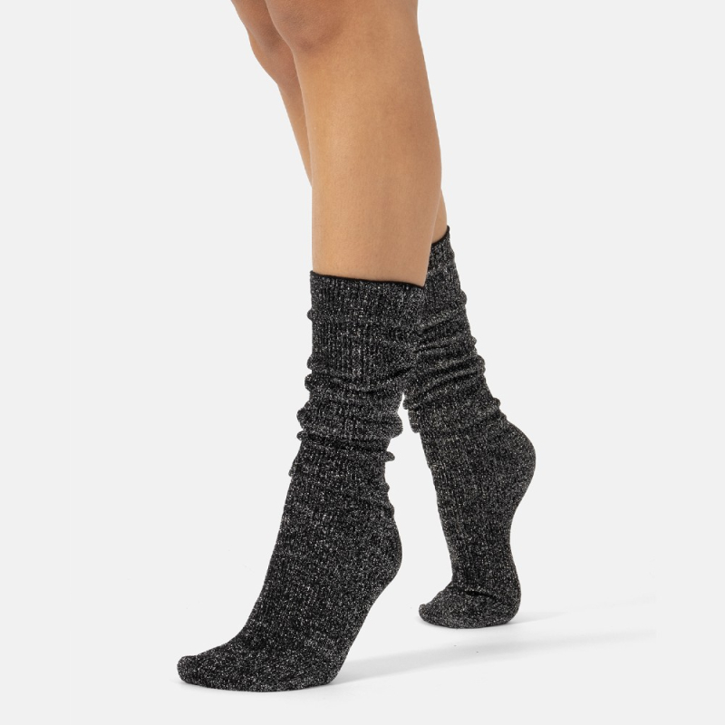 Glitter Rib Strømper Black