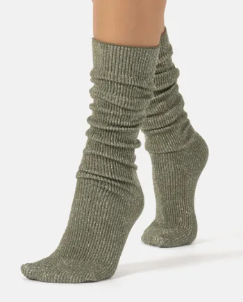 Glitter Rib Strømper Olive Green