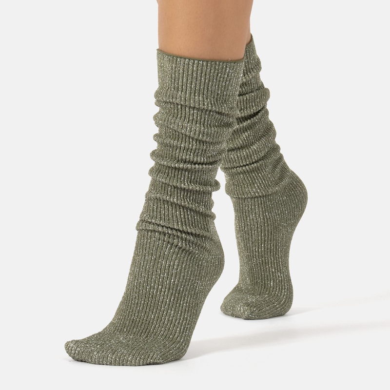 Glitter Rib Strømper Olive Green