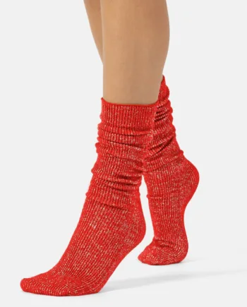Glitter Rib Strømper Red