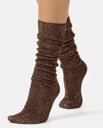 Glitter Rib Strømper Walnut