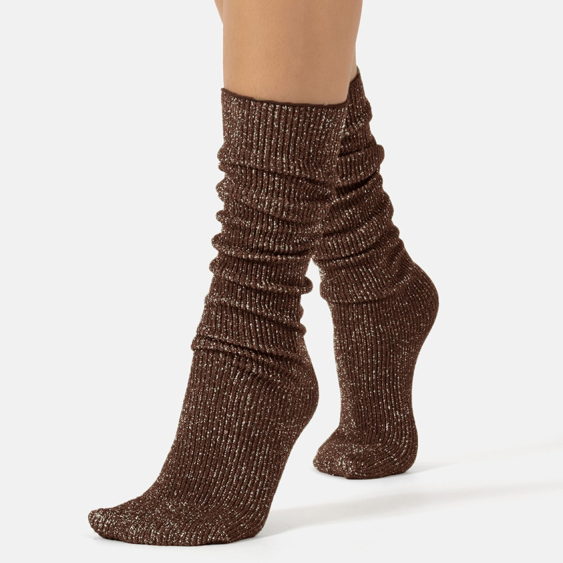 Glitter Rib Strømper Walnut