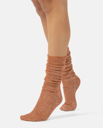 Glitter Rib Strømper Warm Apricot