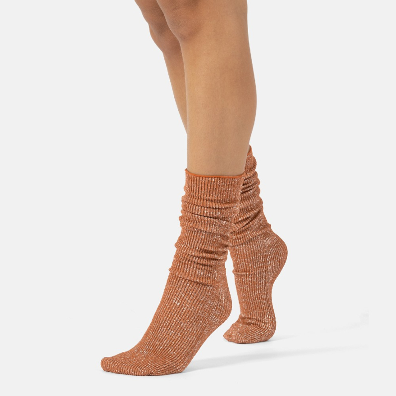 Glitter Rib Strømper Warm Apricot