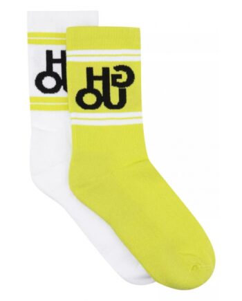 Hugo 2pak Bomuldsstrømper Neon Gul   Hvid Med Logo Til Kvinder Outlet
