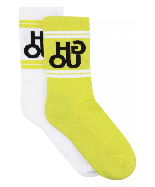 Hugo 2pak Bomuldsstrømper Neon Gul Hvid Med Logo Til Kvinder Outlet