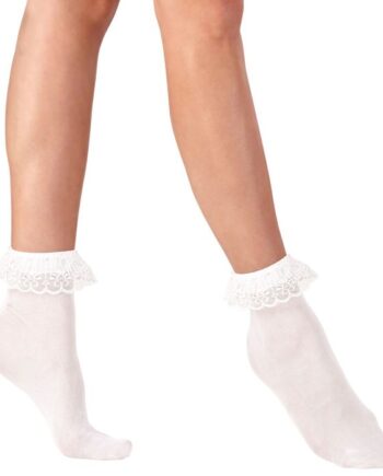 Hvide  Nylon Strømper Med Blondekant Onesize