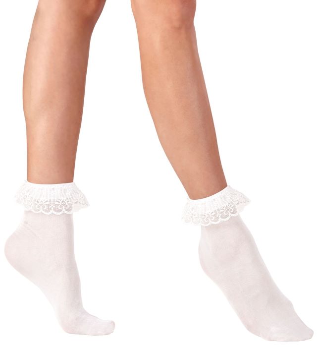 Hvide Nylon Strømper Med Blondekant Onesize