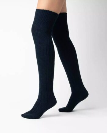 Over Knee Kraftig Uld Damestrømper Navy One Size