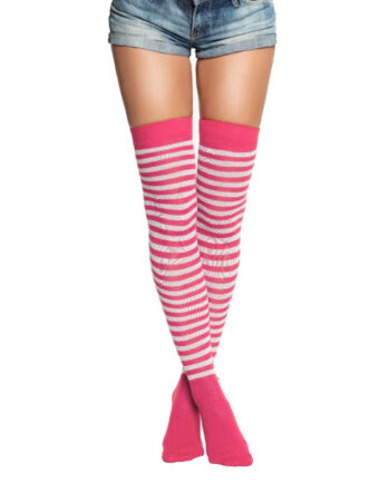 Over Knee Strømper One Size Neon Pink Hvid