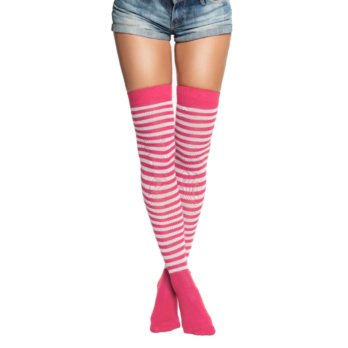 Over Knee Strømper One Size Neon Pink Hvid