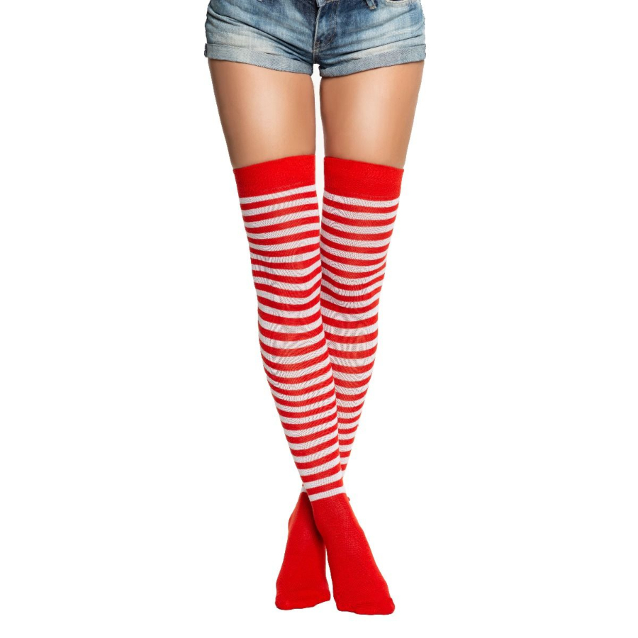 Over Knee Strømper One Size Rød Hvid