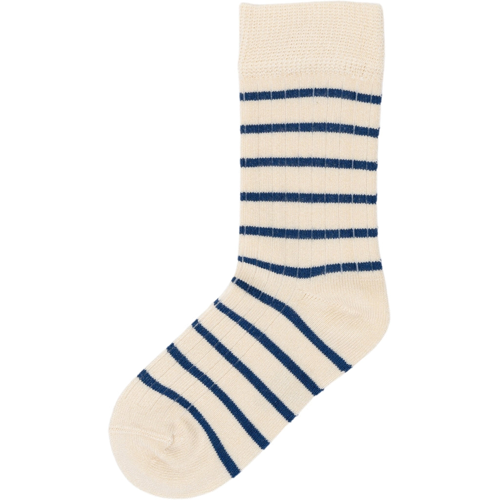 Stripet Bambus Sokker Deep Cobalt Off White Minipop