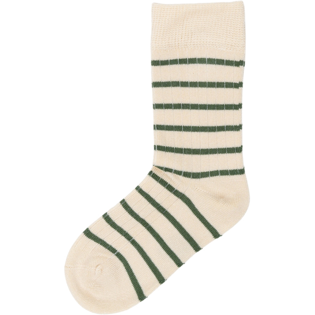 Stripet Bambus Sokker Emerald Green Off White Minipop