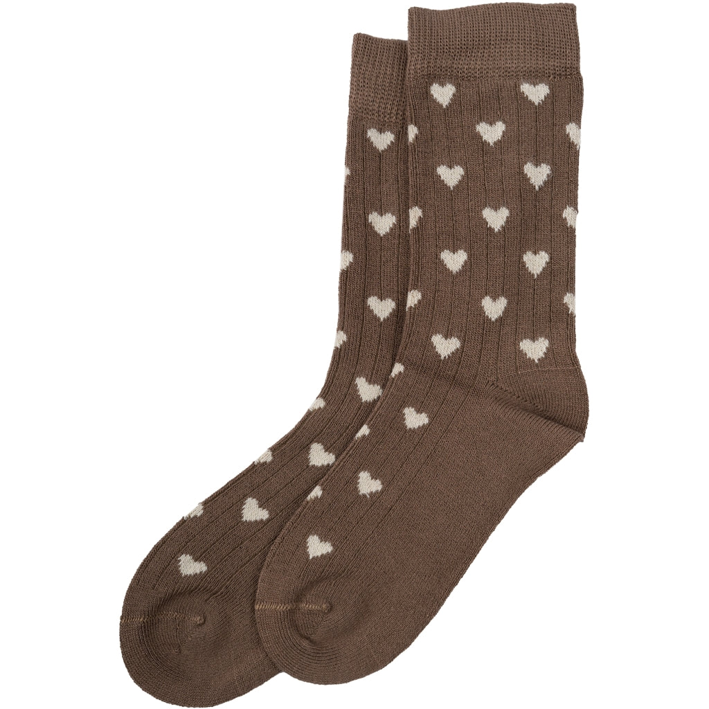 Bambus Sokker Hjerte Chocolade Brown Off White Minipop