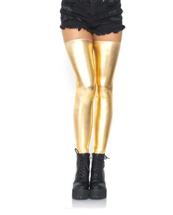Leg Avenue Izzy Wetlook Selvsiddende Strømper Guld