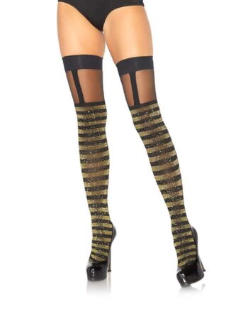 Leg Avenue Lurex Selvsiddende Strømper Sort Guld