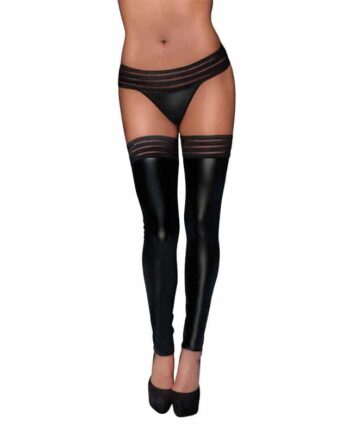 Noir Handmade Felipa Wetlook Selvsiddende Strømper Sort