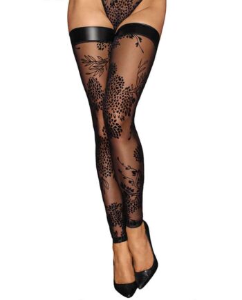 Noir Handmade Tyl Selvsiddende Strømper Med Broderi