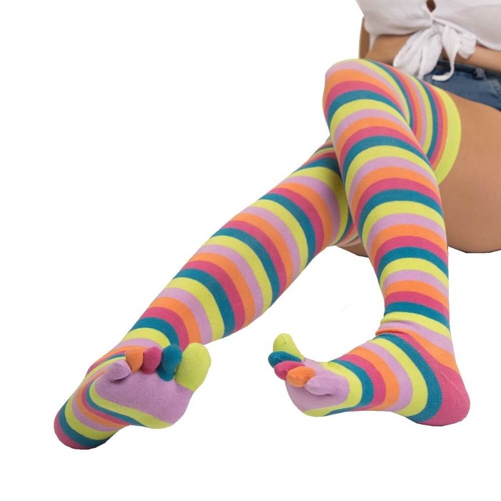 Stribede Tåstrømper Toetoe Over Knee Flamingo One Size