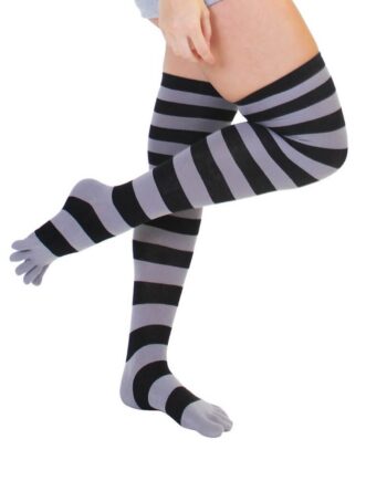 Stribede Tåstrømper Toetoe Over Knee Sort Grå One Size