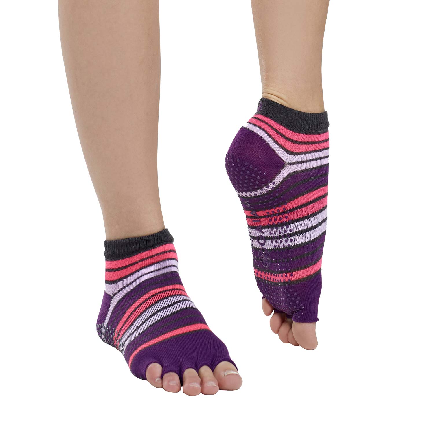 Gaiam Tåløse Slip Yoga Strømper Pink Purple