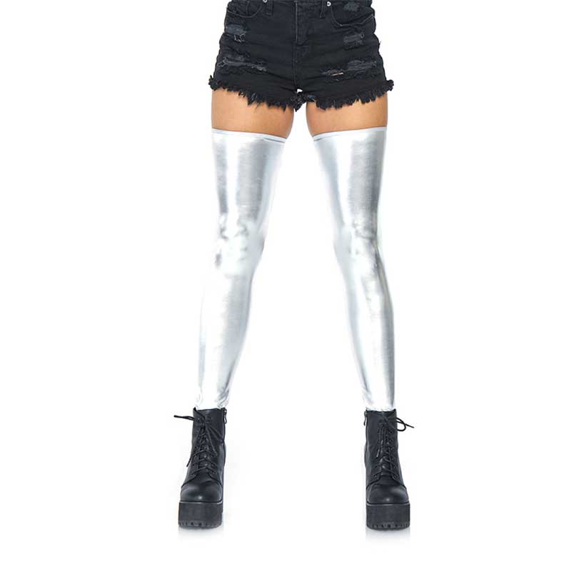 Leg Avenue Izzy Wetlook Selvsiddende Strømper Sølv