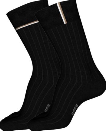 Boss Pak Light Rib Strømper Sort Med Beige Stribe Til Herre