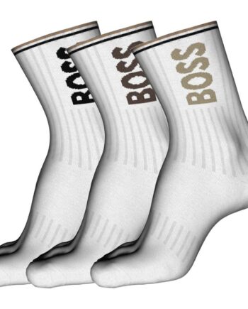 Boss Pak Rib Logo Korte Strømper Hvid Med Sort Beige Logo Til Herre