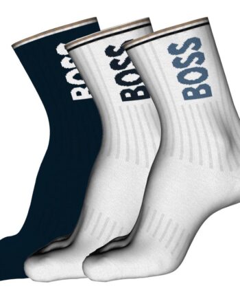 Boss Pak Rib Logo Korte Strømper Mørkeblå Hvid Til Herre