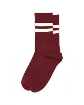 Dame Rib Strømper Bomuld Med Striber Wine Red