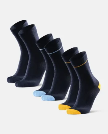 Danish Endurance Merino Crew Strømper Navy Blå  Navy Blå Lyseblå  Navy Blå Gul
