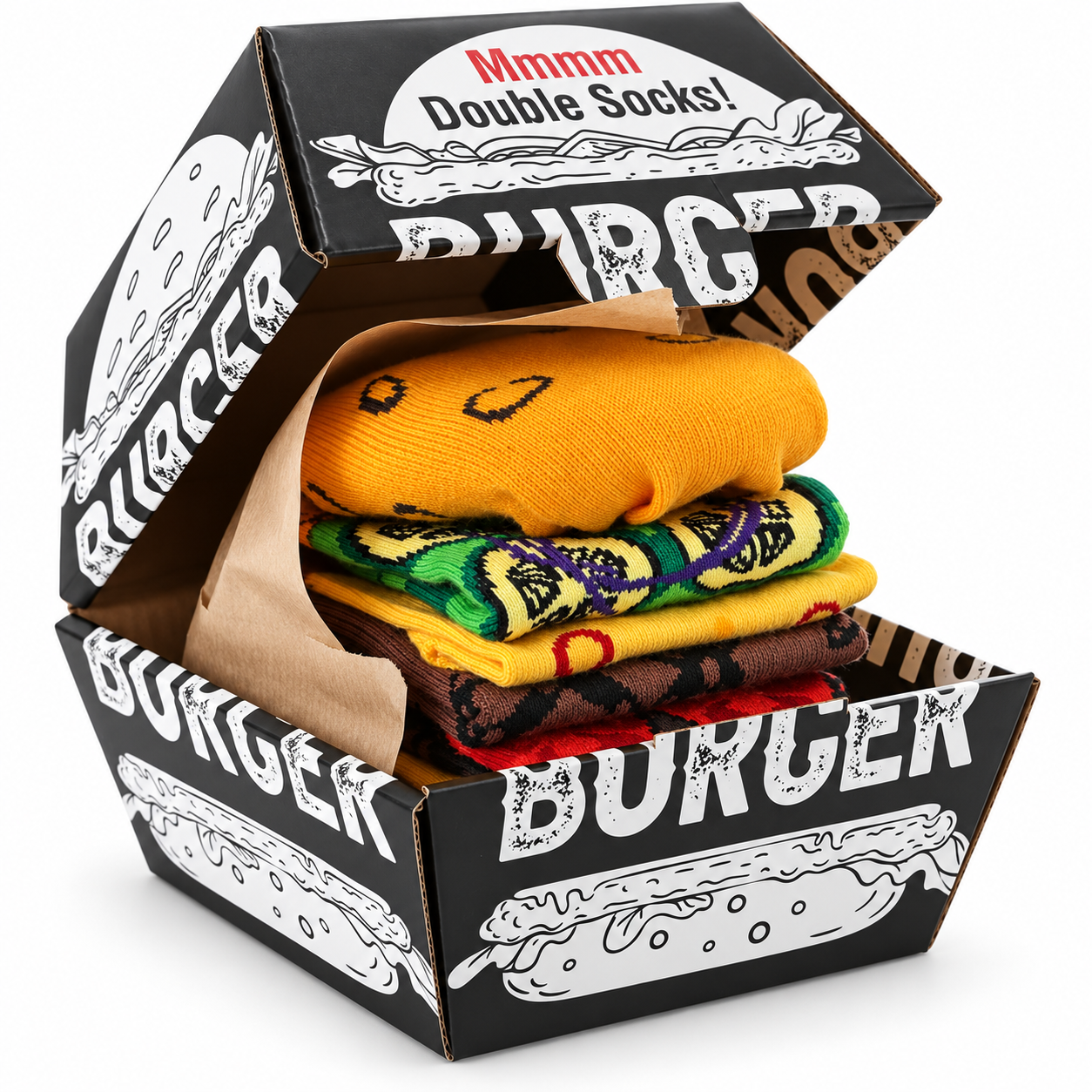 Herrestrømper Burger Box Par Gaveæske